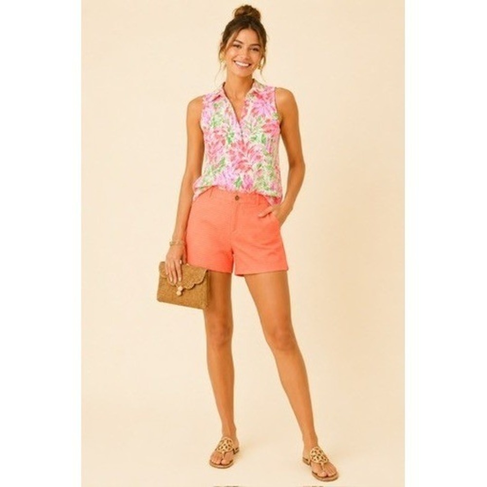 Lilly Pulitzer Women's Shorts in Neon Coral Orange, Seersucker, Cotton, Size 00 - Picture 2 of 11